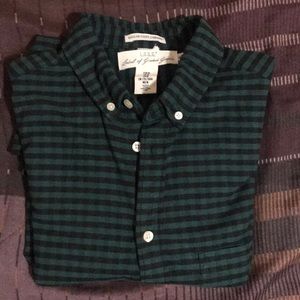Medium green& black stripped button up